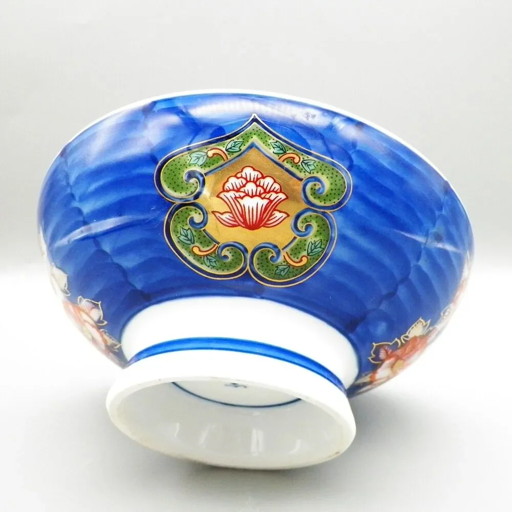 Japanese Arita-ware (Arita-yaki) Porcelain Footed Rice Bowl Cobalt Blue Vintage